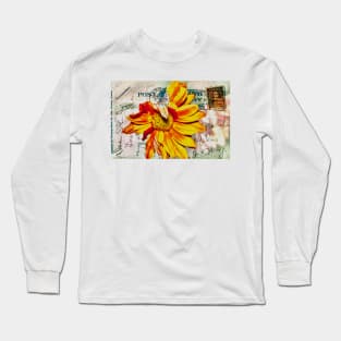 Gerbera Daisy on Vintage Postcard Long Sleeve T-Shirt